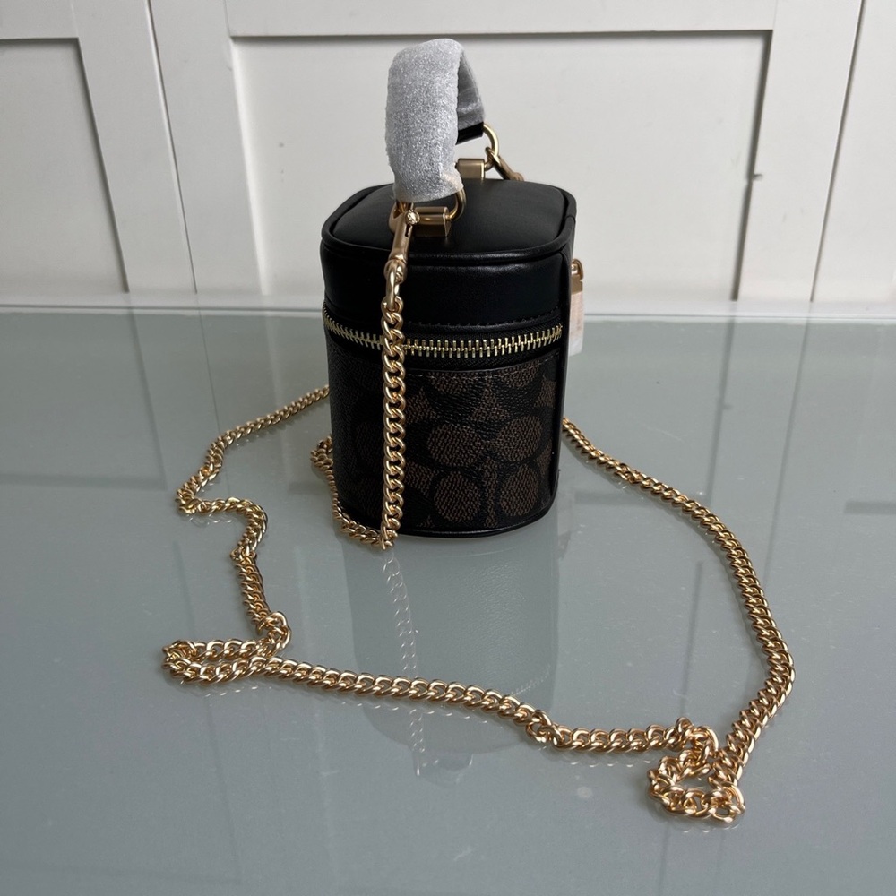 Coach Brown/Black Signature Mini Vanity Crossbody with Gold Chain - Picture 4 of 8